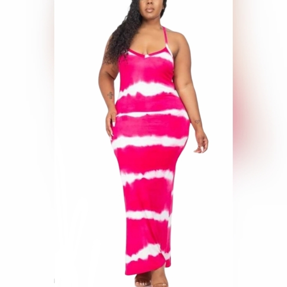 Striped Tie-Dye Printed Racerback Maxi Dress Plus Size - Picture 8 of 13